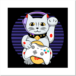 Japanese Maneki Neko Cat Video Gamer Kawaii Posters and Art